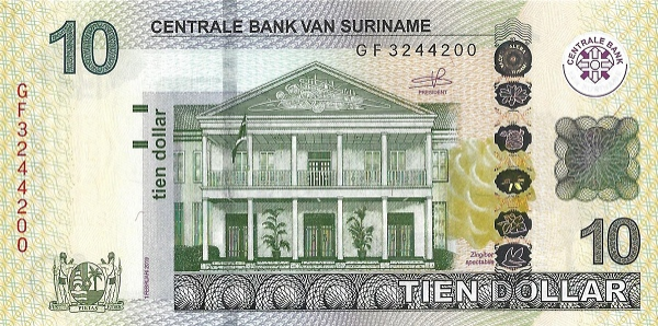 (081) Surinam PN163c - 10 Dollars Year 2019